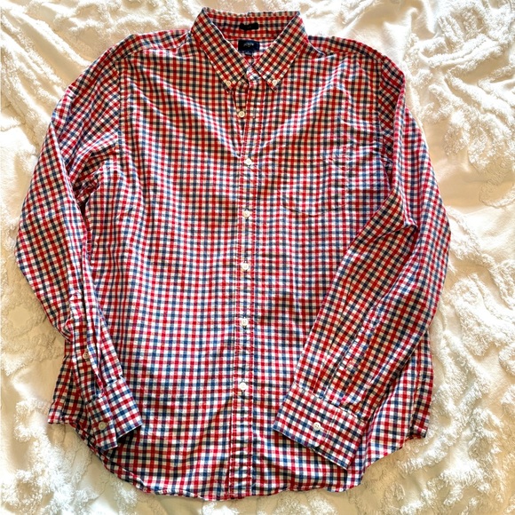 J. Crew Factory red and blue gingham men’s button down shirt NWOT long sleeve XL - Picture 1 of 6
